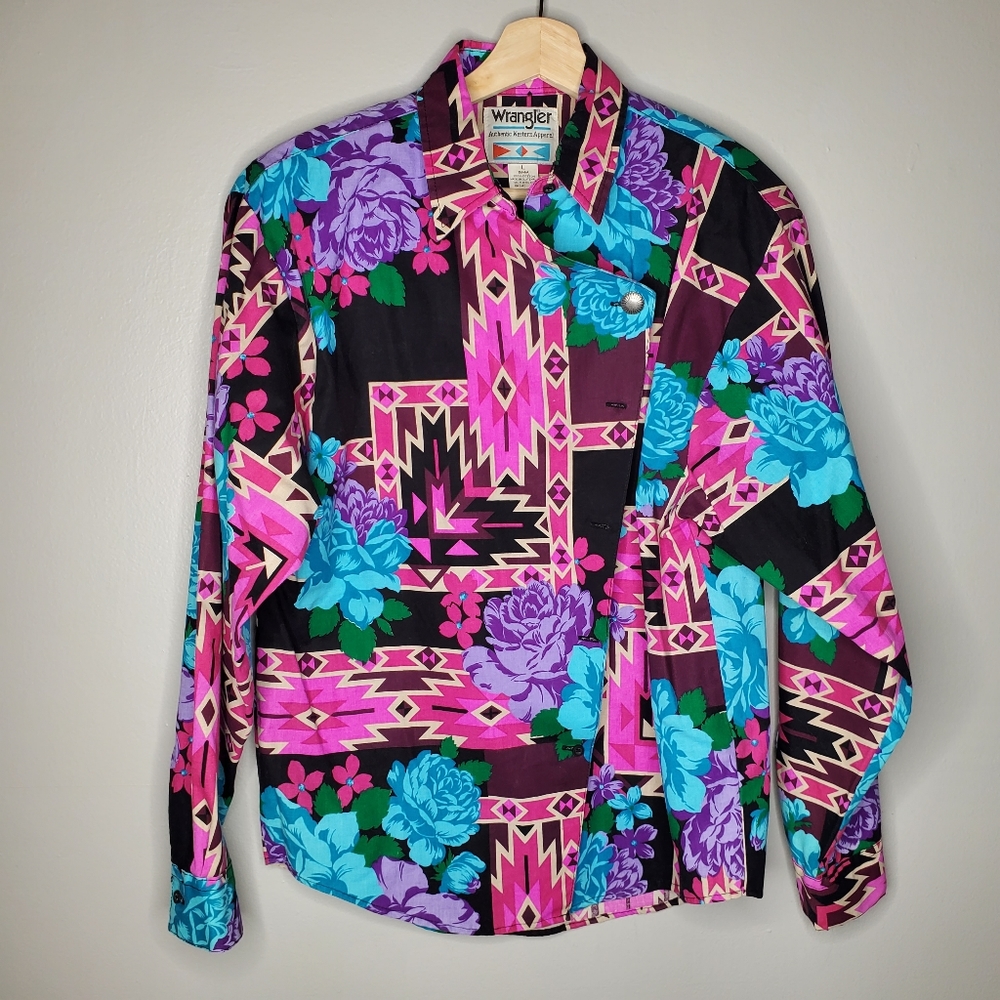 Vintage Wrangler Colorful Blouse Western Apparel